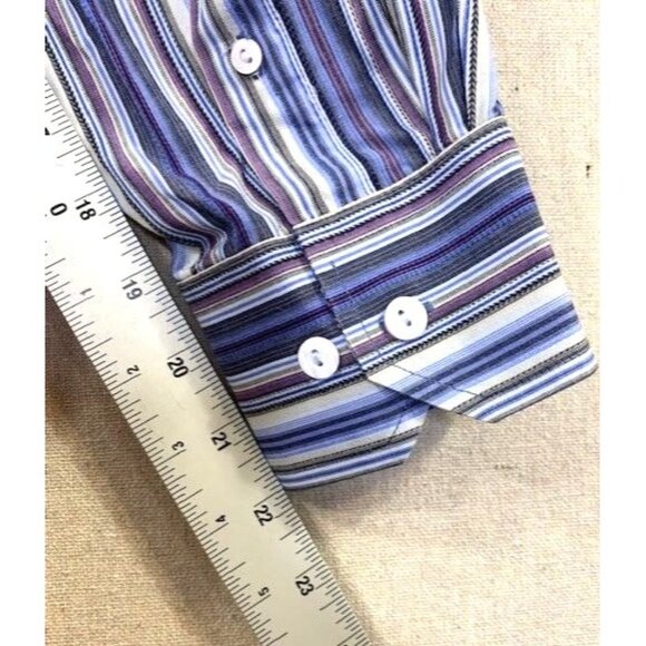 Bugatchi Uomo Men's XL Striped Button-Down Shirt Long Sleeve Blue/Purple - Picture 10 of 10